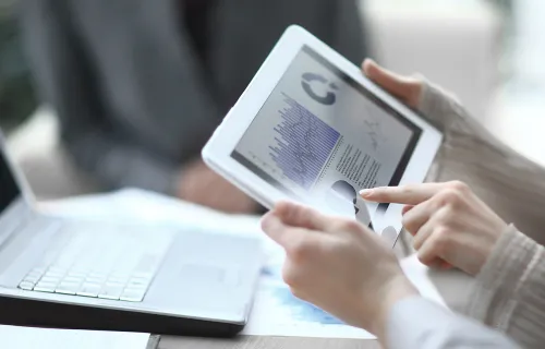 financial information on a tablet